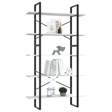 Bibliotecă cu 5 rafturi, alb, 100x30x175 cm, lemn prelucrat - Img 3
