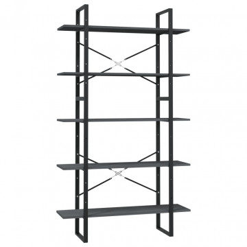 Bibliotecă cu 5 rafturi, gri, 100x30x175 cm, lemn de pin - Img 7