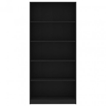 Bibliotecă cu 5 rafturi, negru, 80x24x175 cm, PAL - Img 4