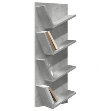 Bibliotecă de perete cu 4 niveluri, gri beton, 33x16x90 cm - Img 4