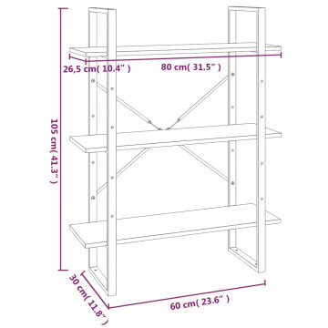 Bibliotecă, gri sonoma, 80x30x105 cm, lemn prelucrat - Img 6