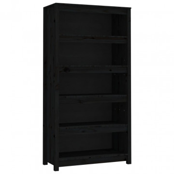 Bibliotecă, negru, 80x35x154 cm, lemn masiv de pin - Img 2
