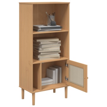 Bibliotecă SENJA aspect ratan maro 60x35x130 cm lemn masiv pin - Img 4