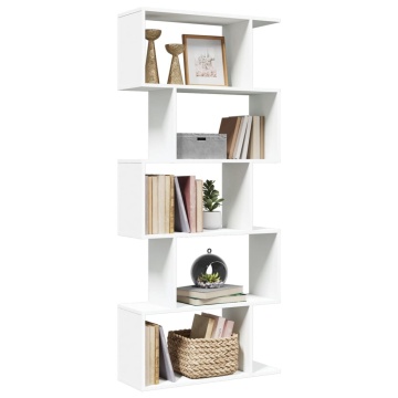 Bibliotecă/separator cameră 5 niveluri, alb, 70x24x161 cm, lemn - Img 1