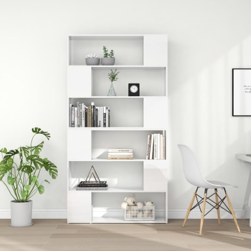 Bibliotecă/Separator cameră, alb extralucios, 100x24x188 cm - Img 3