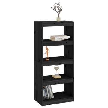 Bibliotecă/Separator cameră negru 60x30x135,5 cm lemn masiv pin - Img 4