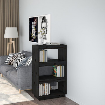 Bibliotecă/Separator cameră negru 60x35x103 cm lemn masiv pin - Img 1
