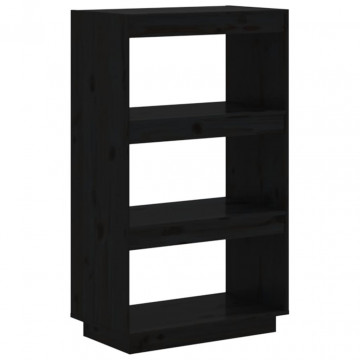 Bibliotecă/Separator cameră negru 60x35x103 cm lemn masiv pin - Img 2