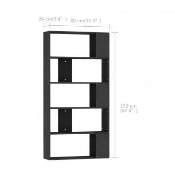 Bibliotecă/Separator cameră, negru, 80x24x159 cm, PAL - Img 6