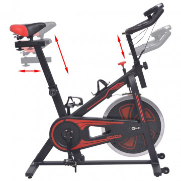 Bicicletă antrenament fitness, cu senzor puls, negru și roșu - Img 3