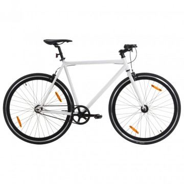 Bicicletă cu angrenaj fix, alb și negru, 700c, 59 cm - Img 1