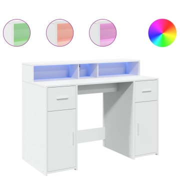 Birou cu lumini LED, alb, 120x55x91 cm, lemn prelucrat - Img 2