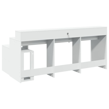Birou cu lumini LED, alb, 200x104x91 cm, lemn prelucrat - Img 7