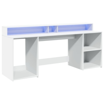 Birou cu lumini LED, alb, 200x55x91 cm, lemn prelucrat - Img 3