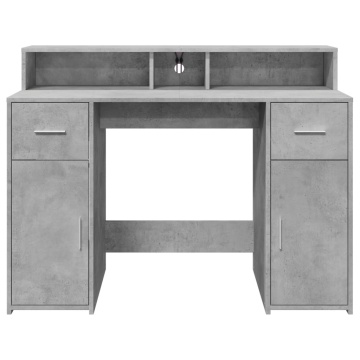 Birou cu lumini LED, gri beton, 120x55x91 cm, lemn prelucrat - Img 5