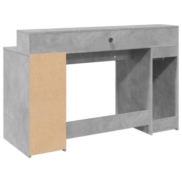 Birou cu lumini LED, gri beton, 140x55x91 cm, lemn prelucrat - Img 7