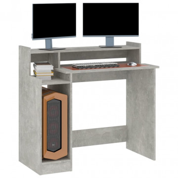 Birou cu lumini LED, gri beton, 97x90x45 cm, lemn compozit - Img 6