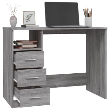 Birou cu sertare gri sonoma 102x50x76 cm lemn prelucrat - Img 8