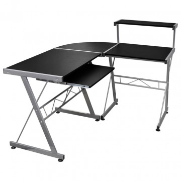 Birou de computer colțar, negru, 132x112x99 cm, lemn prelucrat - Img 1