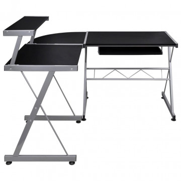 Birou de computer colțar, negru, 132x112x99 cm, lemn prelucrat - Img 3