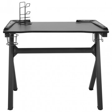 Birou de gaming LED cu picioare în formă de Y negru 90x60x75 cm - Img 4