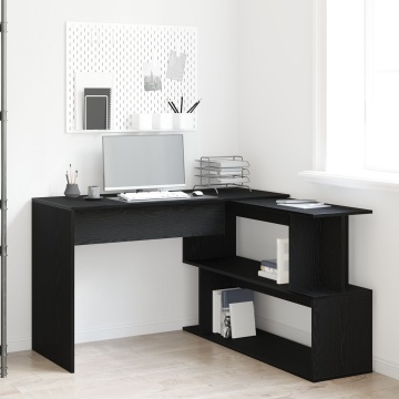 Birou Negru Stejar 200x50x76 cm Lemn Prelucrat - Img 1