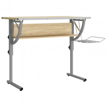 Birou stejar sonoma & gri 110x53x(58-87) cm lemn prelucrat&oțel - Img 2