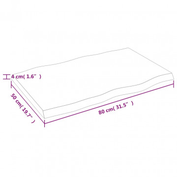 Blat birou maro deschis 80x50x4 cm, lemn masiv stejar tratat - Img 3