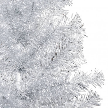 Brad Crăciun pre-iluminat cu set globuri, argintiu, 240 cm, PET - Img 2