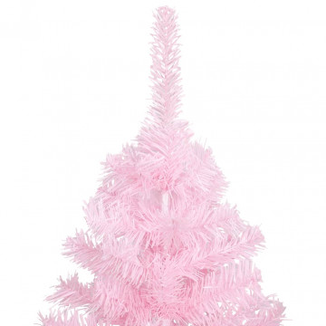 Brad Crăciun pre-iluminat cu set globuri, roz, 120 cm, PVC - Img 3