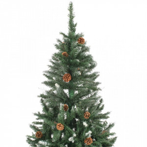 Brad de Crăciun artificial cu conuri pin și sclipici alb 150 cm - Img 4
