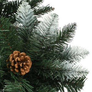 Brad de Crăciun artificial cu conuri pin și sclipici alb 210 cm - Img 5