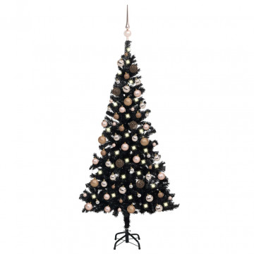 Brad de Crăciun artificial LED-uri/globuri negru 180 cm PVC - Img 1