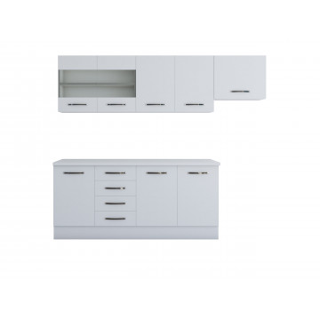 Bucatarie Alfa 240, Corp hota, Cu vitrina, alb, Blat termic alb - Img 5