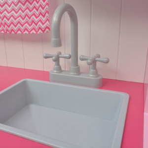 Bucătărie de jucărie din lemn 82 x 30 x 100 cm, roz și alb - Img 6