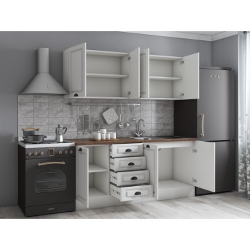 Bucatarie maya 180 cm, alb titan uni structo, blat stejar endgrain cognac 28 mm, fronturi mdf - Img 4