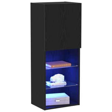 Bufet TV cu lumini LED Stejar Negru 40,5x30x102 cm - Img 3