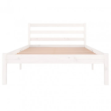 Cadru de pat, alb, 100x200 cm, lemn masiv de pin - Img 4