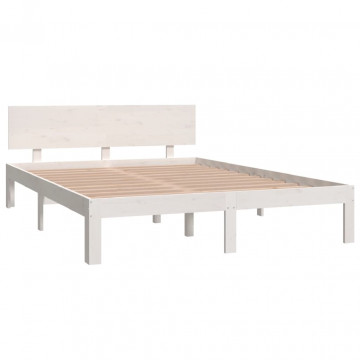 Cadru de pat, alb, 140x200 cm, lemn masiv de pin - Img 3