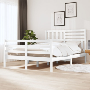 Cadru de pat, alb, 140x200 cm, lemn masiv - Img 1