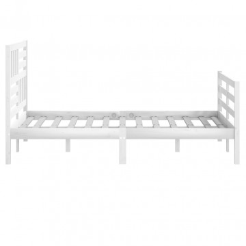 Cadru de pat, alb, 140x200 cm, lemn masiv - Img 5