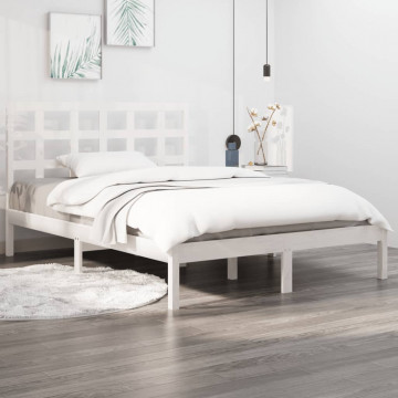 Cadru de pat, alb, 140x200 cm, lemn masiv - Img 1