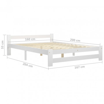 Cadru de pat, alb, 160 x 200 cm, lemn masiv de pin - Img 5