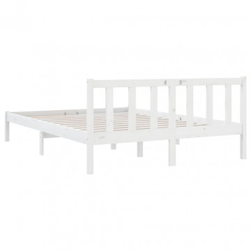Cadru de pat, alb, 160x200 cm, lemn masiv de pin - Img 5