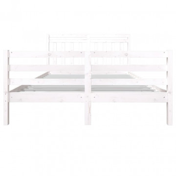 Cadru de pat, alb, 160x200 cm, lemn masiv - Img 4