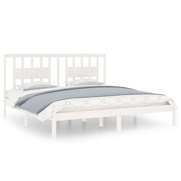 Cadru de pat, alb, 200x200 cm, lemn masiv de pin - Img 2