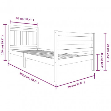 Cadru de pat, alb, 90x200 cm, lemn masiv - Img 6