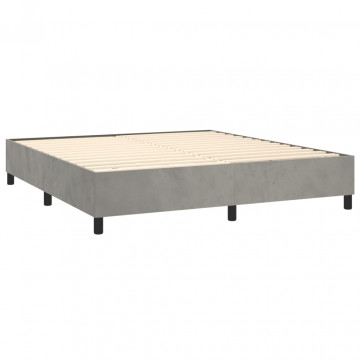 Cadru de pat box spring, gri deschis, 200x200 cm, catifea - Img 4