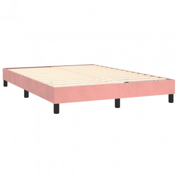 Cadru de pat box spring, roz, 140x200 cm, catifea - Img 4