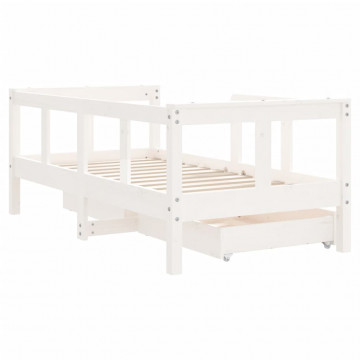 Cadru de pat copii cu sertare, alb, 70x140 cm, lemn masiv pin - Img 6